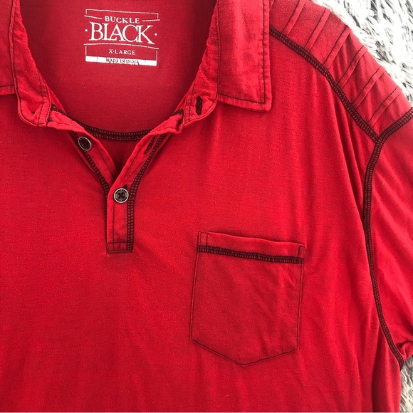 BKE Buckle Black Polo Shirt X Large Red Burnout Polo Red Shirt - Picture 3 of 8